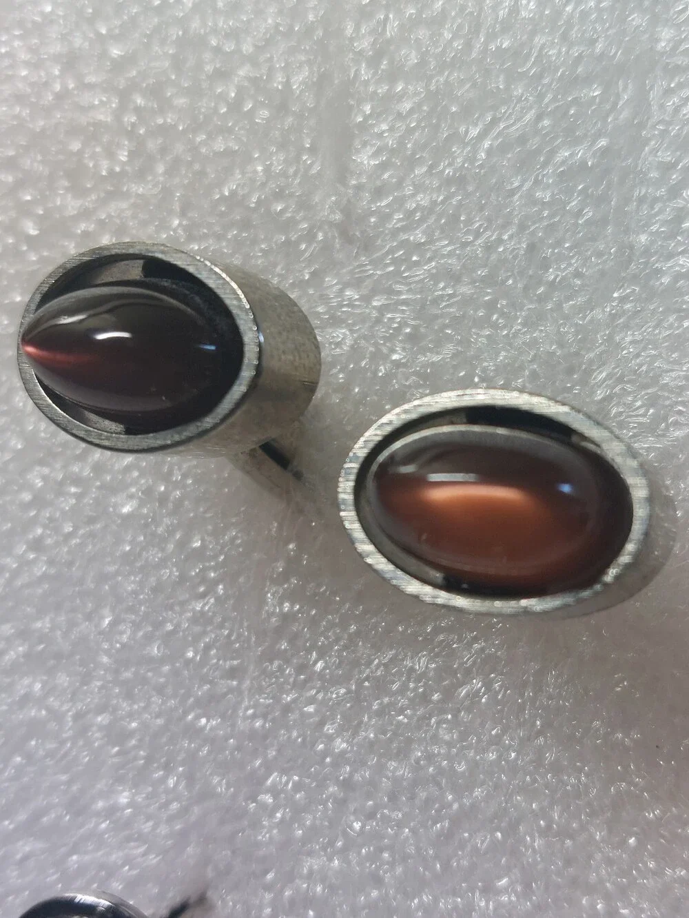 Vintage Estate Silvertone Mens Cufflinks Cabochon Abalone Onyx Style, Lot of 3